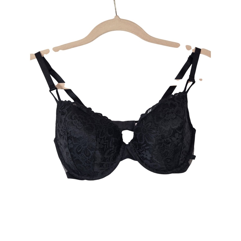 Victoria's Secret Lace Underwire Bra‎ 34D Black Floral Mesh Padded Intimates